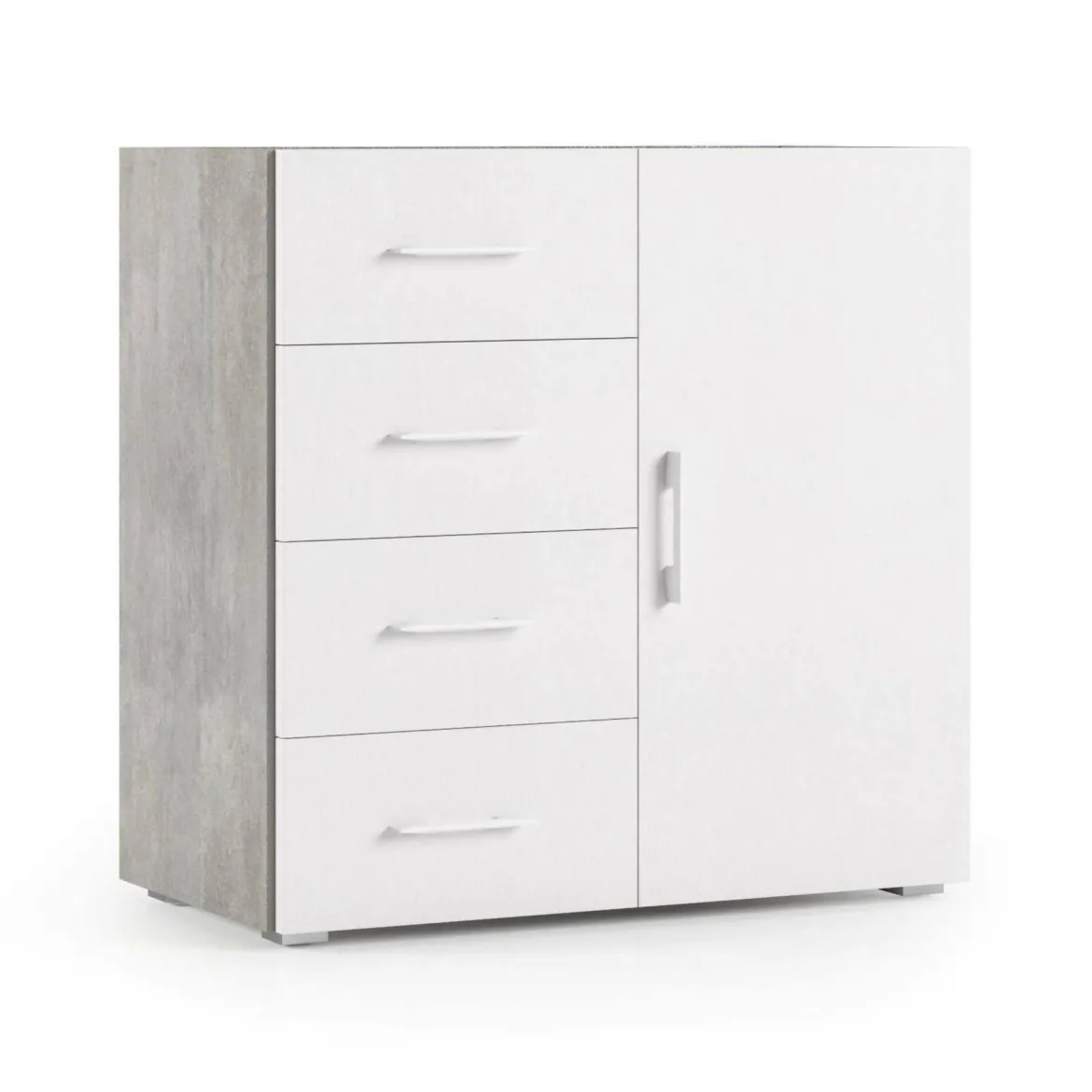 Credenza bianca e cemento 90x41x87h cm 1 anta e 4 cassetti - Aracnida