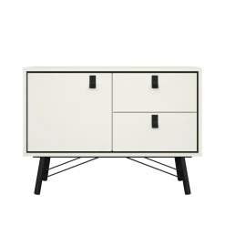 Credenza bianca e nera 101x40x72h cm 1 anta e 2 cassetti - Arconate