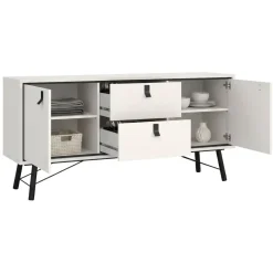 Credenza bianca e nera 150x40x72h cm 2 ante e 2 cassetti - Manyi