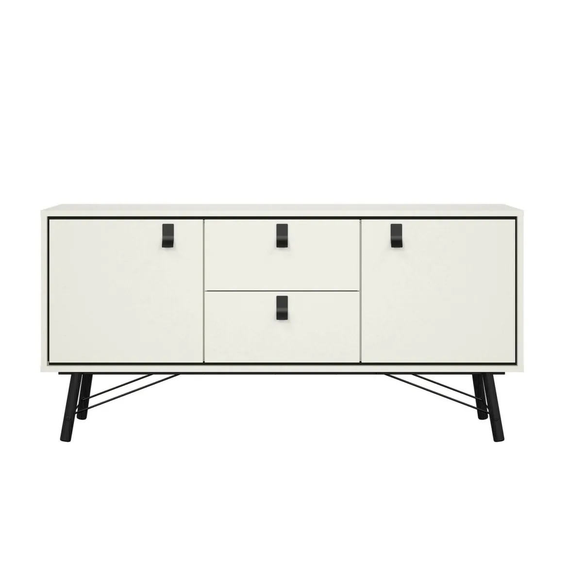 Credenza bianca e nera 150x40x72h cm 2 ante e 2 cassetti - Manyi