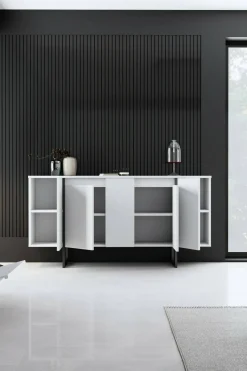 Credenza bianca e nera 160x35x80h cm 4 ante - Arta
