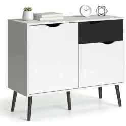 Credenza bianca e nera 98x39x81h cm 2 ante e 1 cassetto - Audit