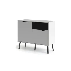 Credenza bianca e nera 98x39x81h cm 2 ante e 1 cassetto - Audit