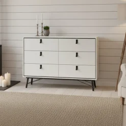 Credenza bianca e nera 150x40x94h cm 6 cassetti - Anturio