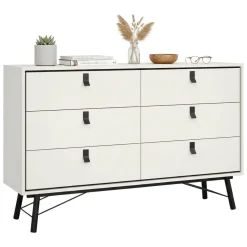 Credenza bianca e nera 150x40x94h cm 6 cassetti - Anturio