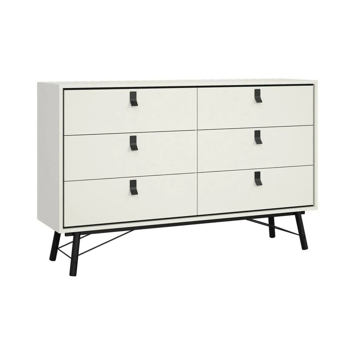 Credenza bianca e nera 150x40x94h cm 6 cassetti - Anturio