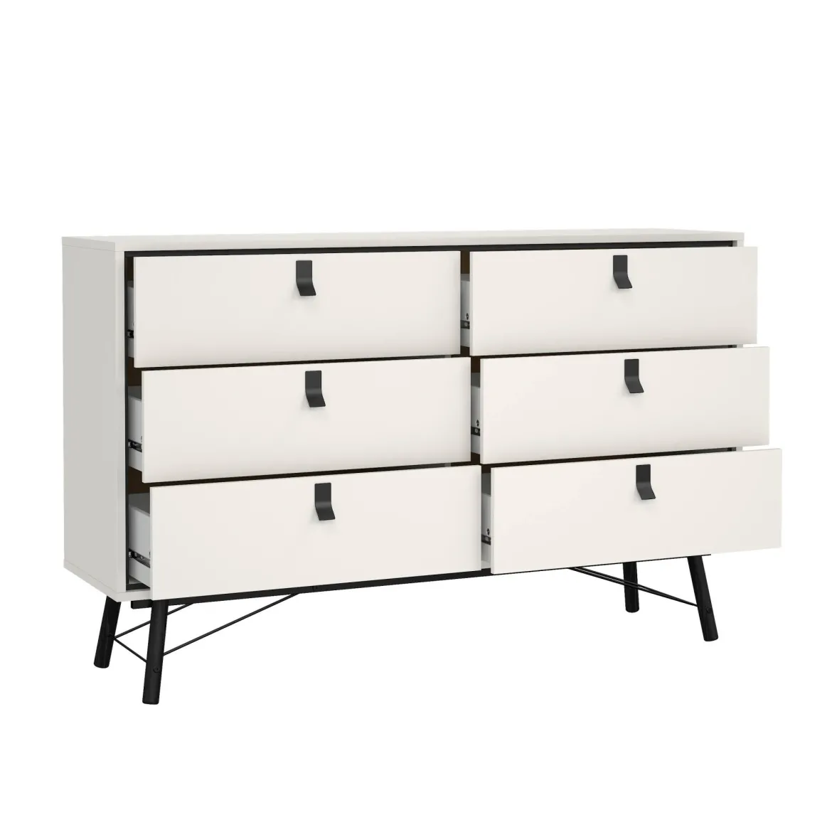 Credenza bianca e nera 150x40x94h cm 6 cassetti - Anturio