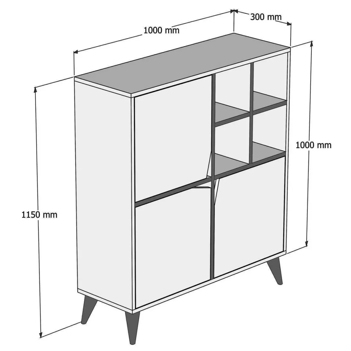 Credenza bianca e noce 100x30x115h cm 3 ante - Londra