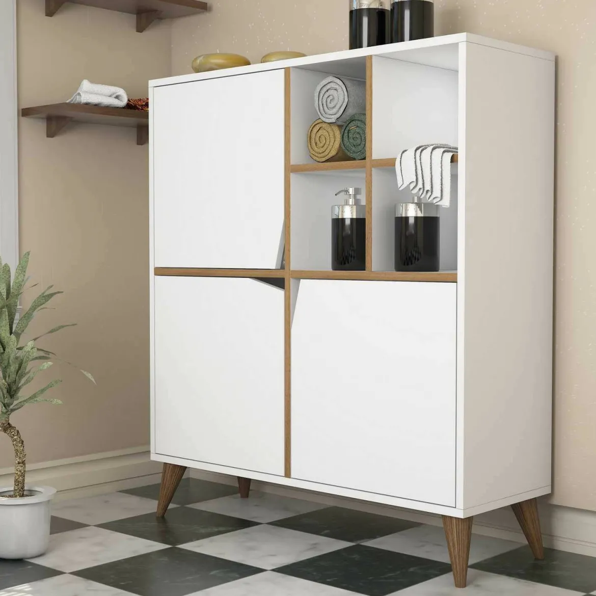 Credenza bianca e noce 100x30x115h cm 3 ante - Londra