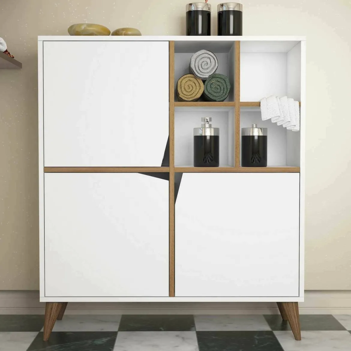 Credenza bianca e noce 100x30x115h cm 3 ante - Londra