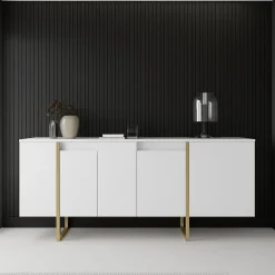 Credenza bianca e oro elegante 160x35x80h cm 4 ante - Arta