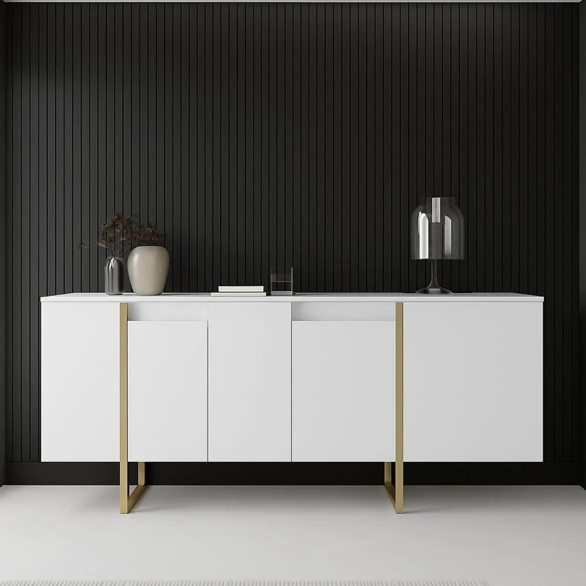 Credenza bianca e oro elegante 160x35x80h cm 4 ante - Arta