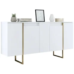 Credenza bianca e oro elegante 160x35x80h cm 4 ante - Arta