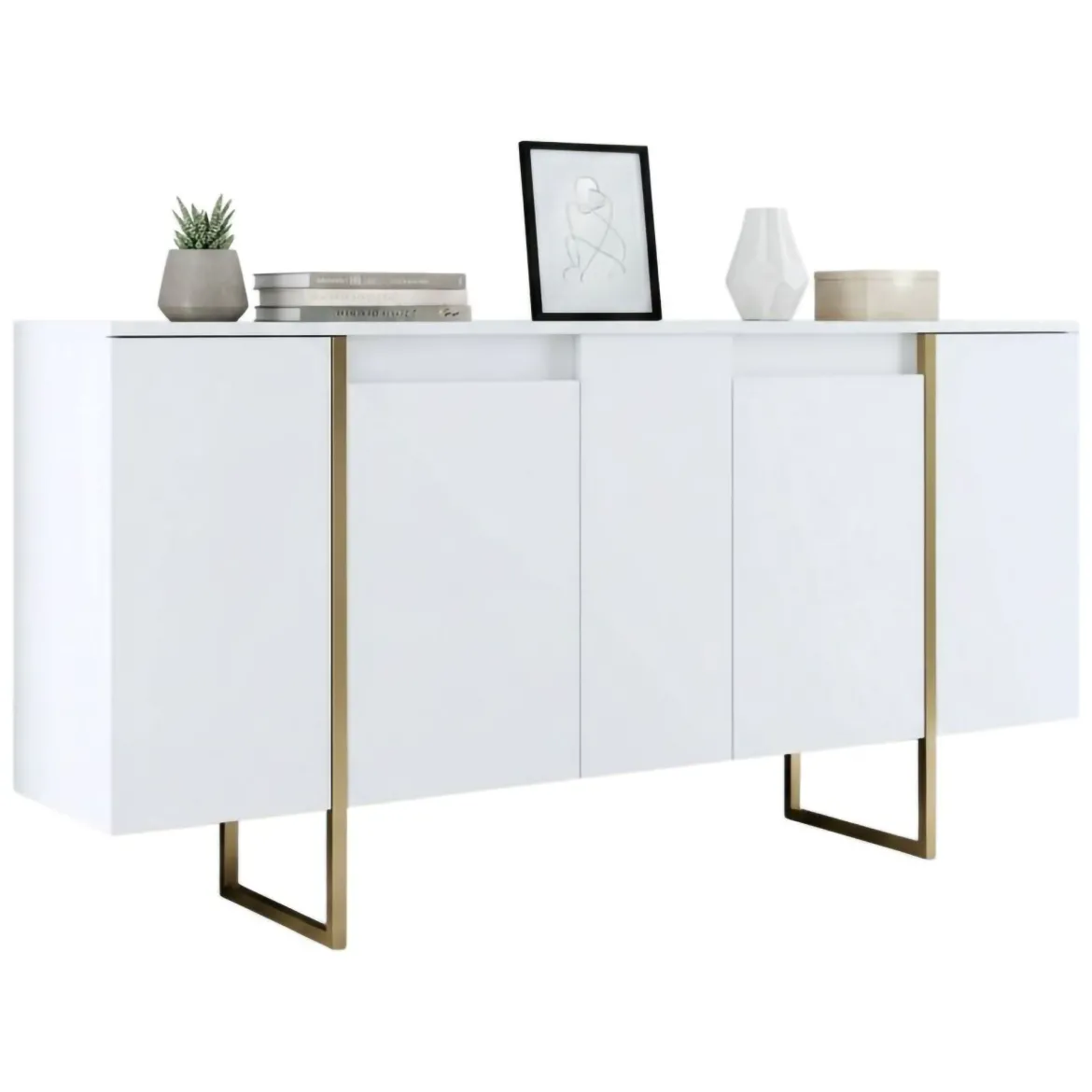 Credenza bianca e oro elegante 160x35x80h cm 4 ante - Arta
