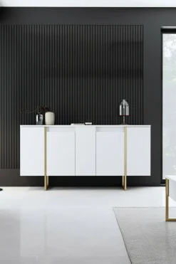 Credenza bianca e oro elegante 160x35x80h cm 4 ante - Arta