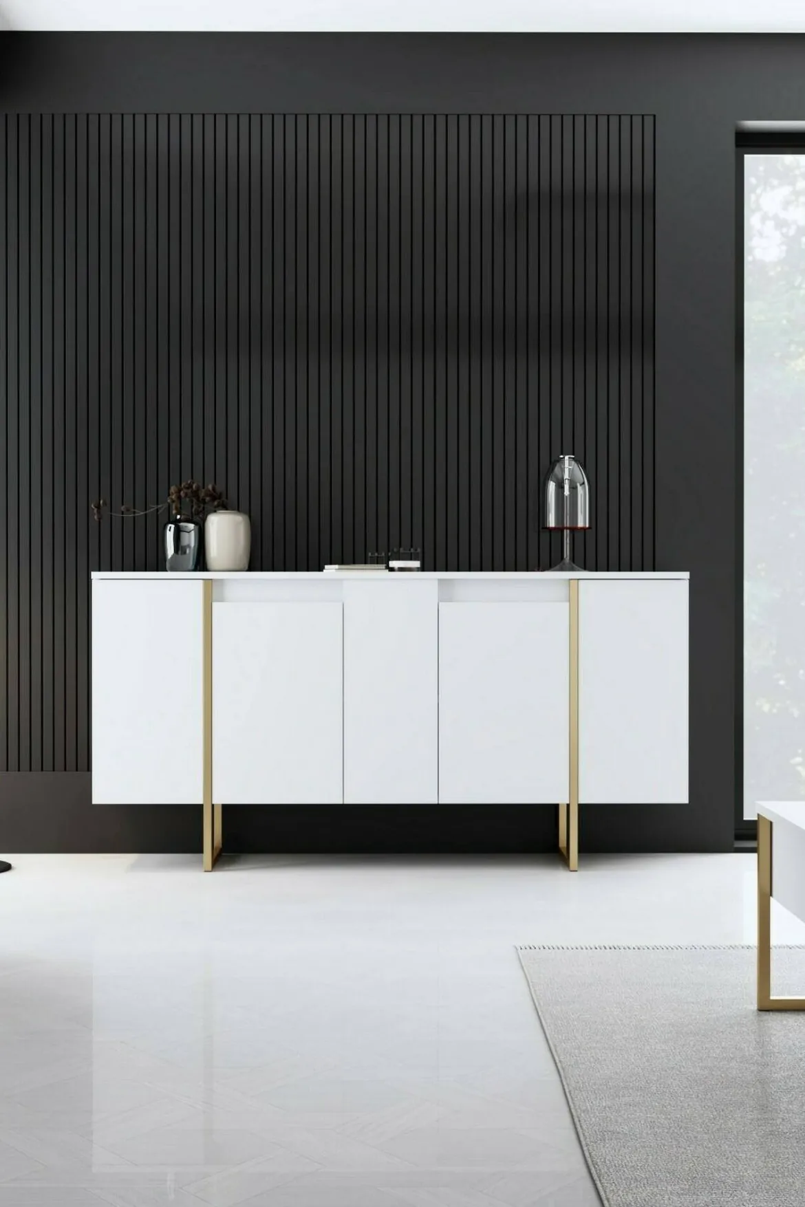 Credenza bianca e oro elegante 160x35x80h cm 4 ante - Arta