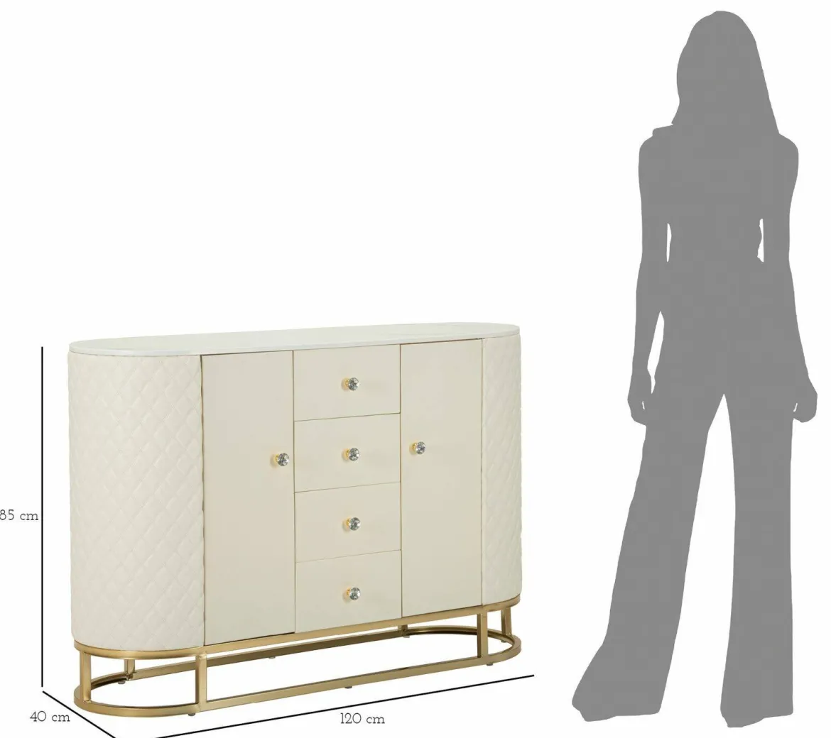 Credenza bianca e oro 120x40x85h cm 2 ante e 4 cassetti - Grotte