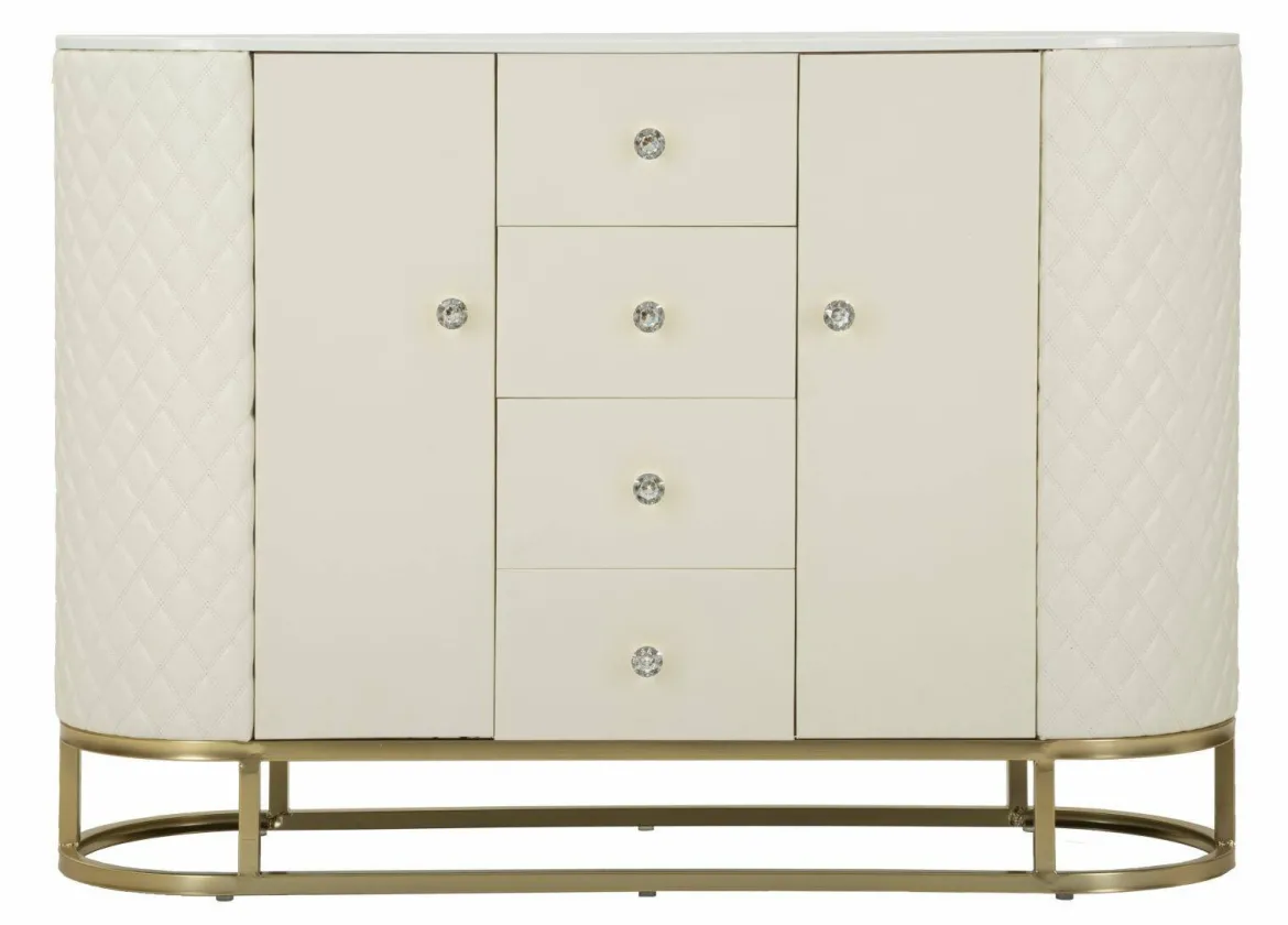 Credenza bianca e oro 120x40x85h cm 2 ante e 4 cassetti - Grotte