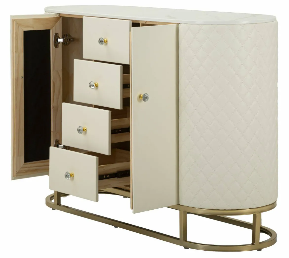 Credenza bianca e oro 120x40x85h cm 2 ante e 4 cassetti - Grotte