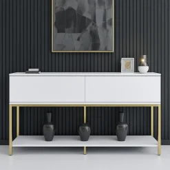 Credenza bianca e oro 150x30x80h cm 2 ante - Basilia