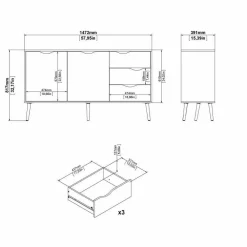 Credenza bianca e quercia 147x39x81h cm 2 ante e 3 cassetti - Animato