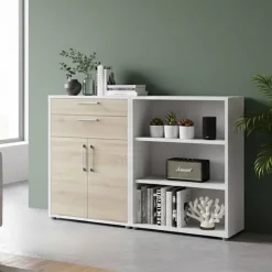 Credenza bianca e quercia 178x40x113h cm 2 ante e 2 cassetti - Albinea