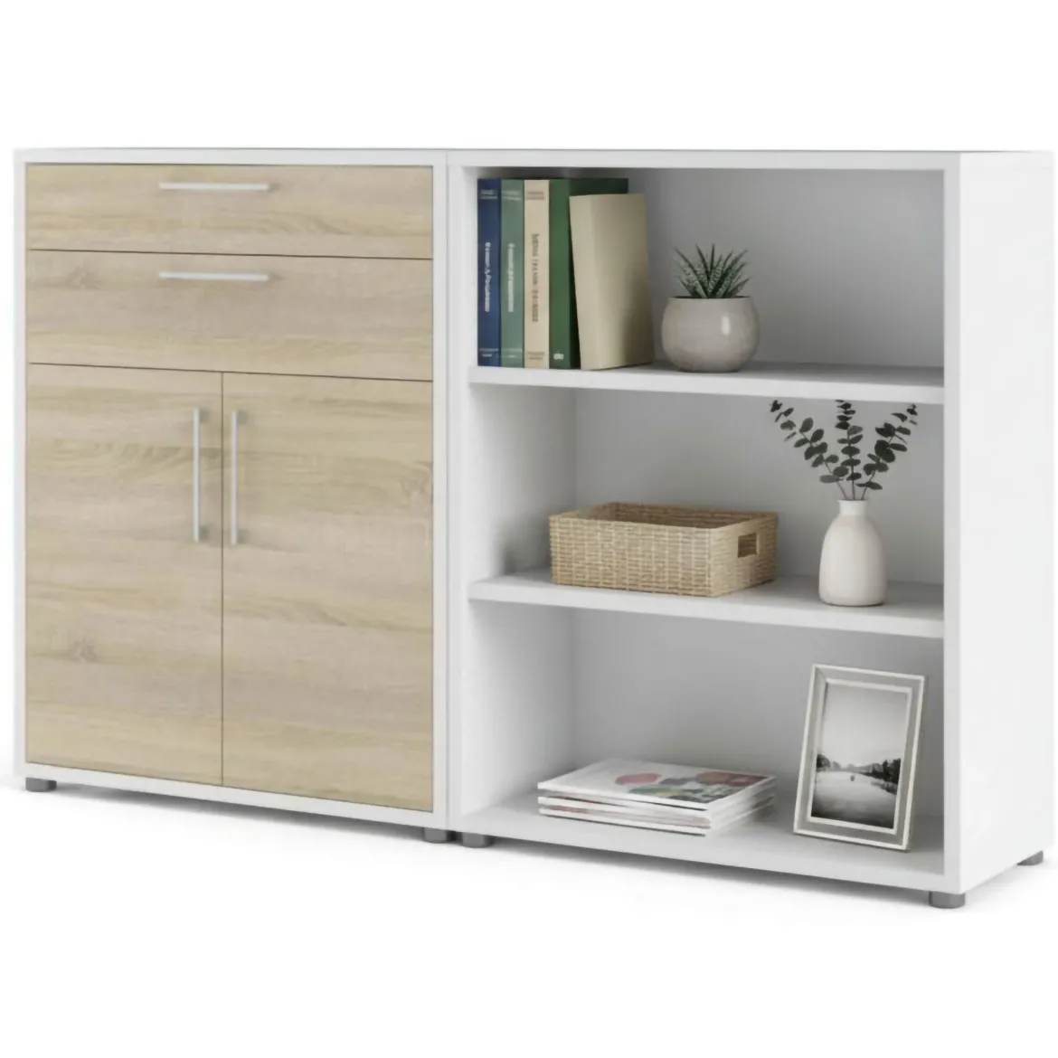 Credenza bianca e quercia 178x40x113h cm 2 ante e 2 cassetti - Albinea