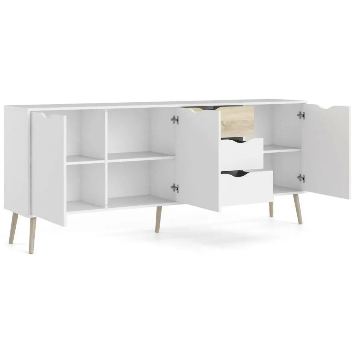 Credenza bianca e quercia 195x39x81h cm 3 ante e 3 cassetti - Anima