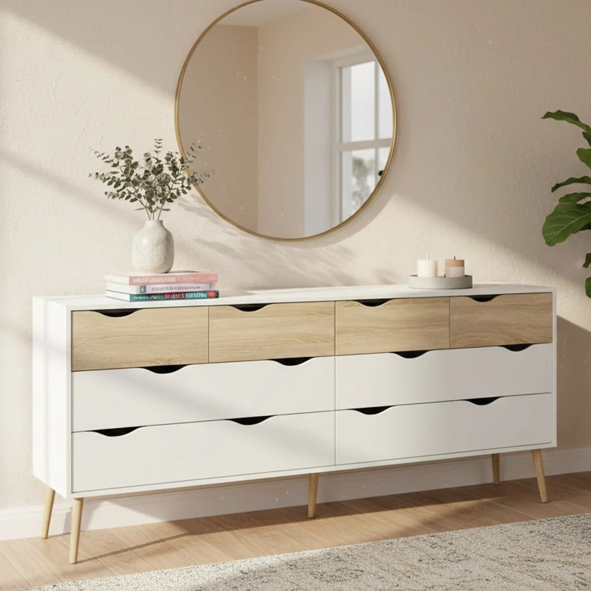 Credenza bianca e quercia 88x36x118h cm 2 ante e 1 cassetto - Alfra