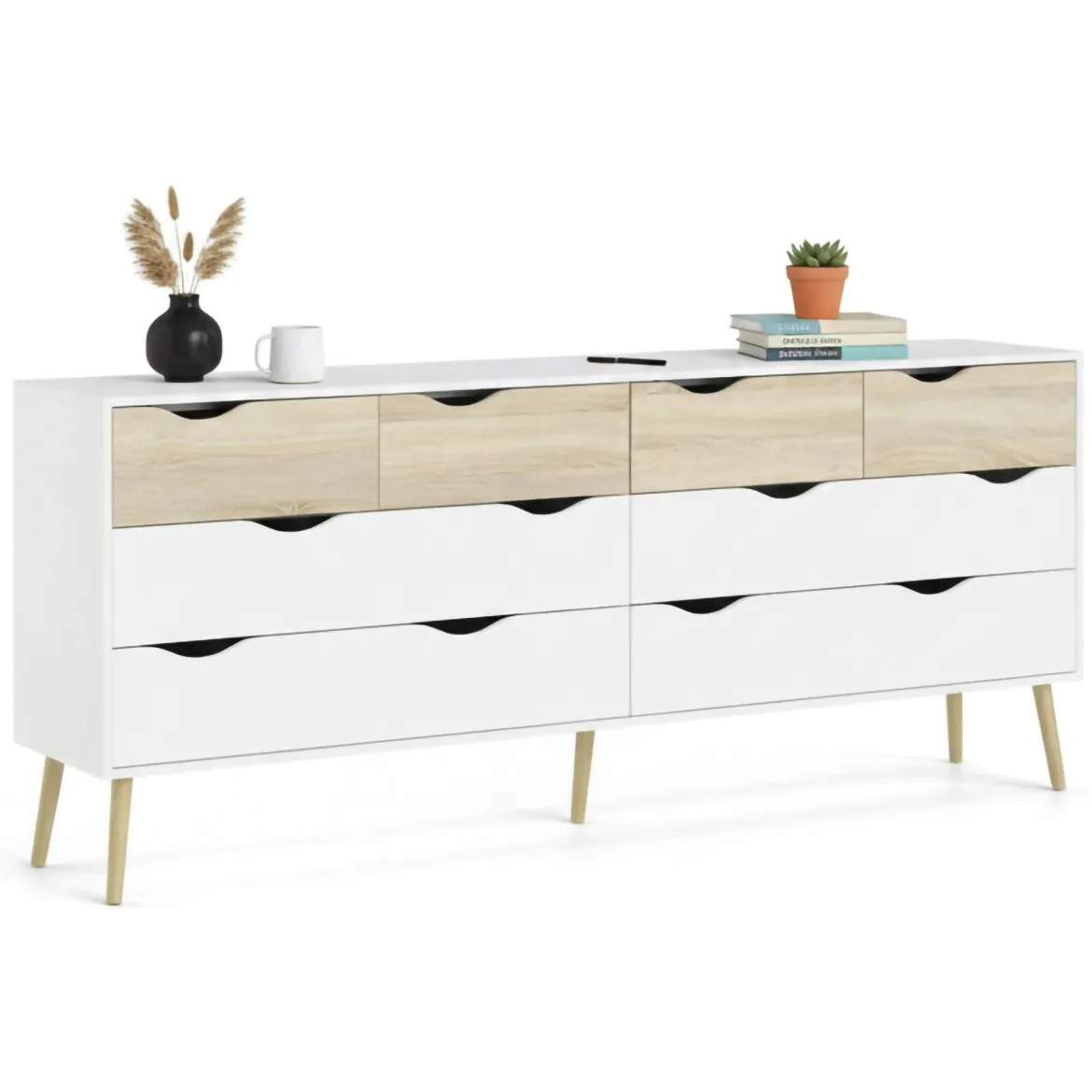 Credenza bianca e quercia 88x36x118h cm 2 ante e 1 cassetto - Alfra