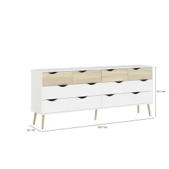 Credenza bianca e quercia 88x36x118h cm 2 ante e 1 cassetto - Alfra