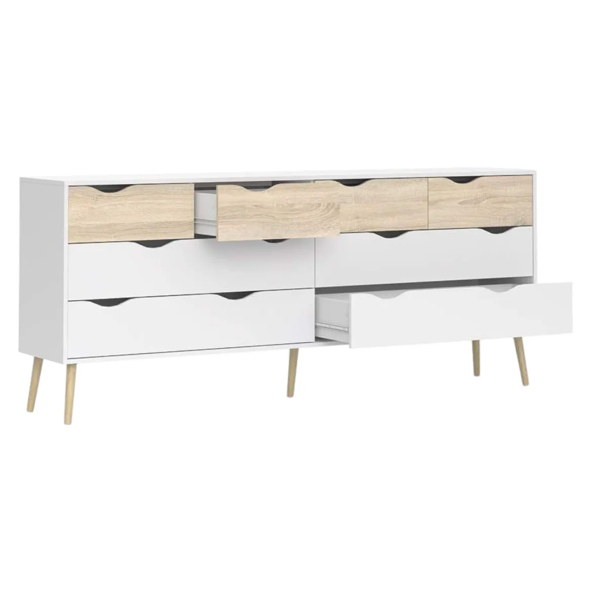 Credenza bianca e quercia 88x36x118h cm 2 ante e 1 cassetto - Alfra
