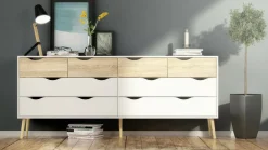Credenza bianca e quercia 88x36x118h cm 2 ante e 1 cassetto - Alfra