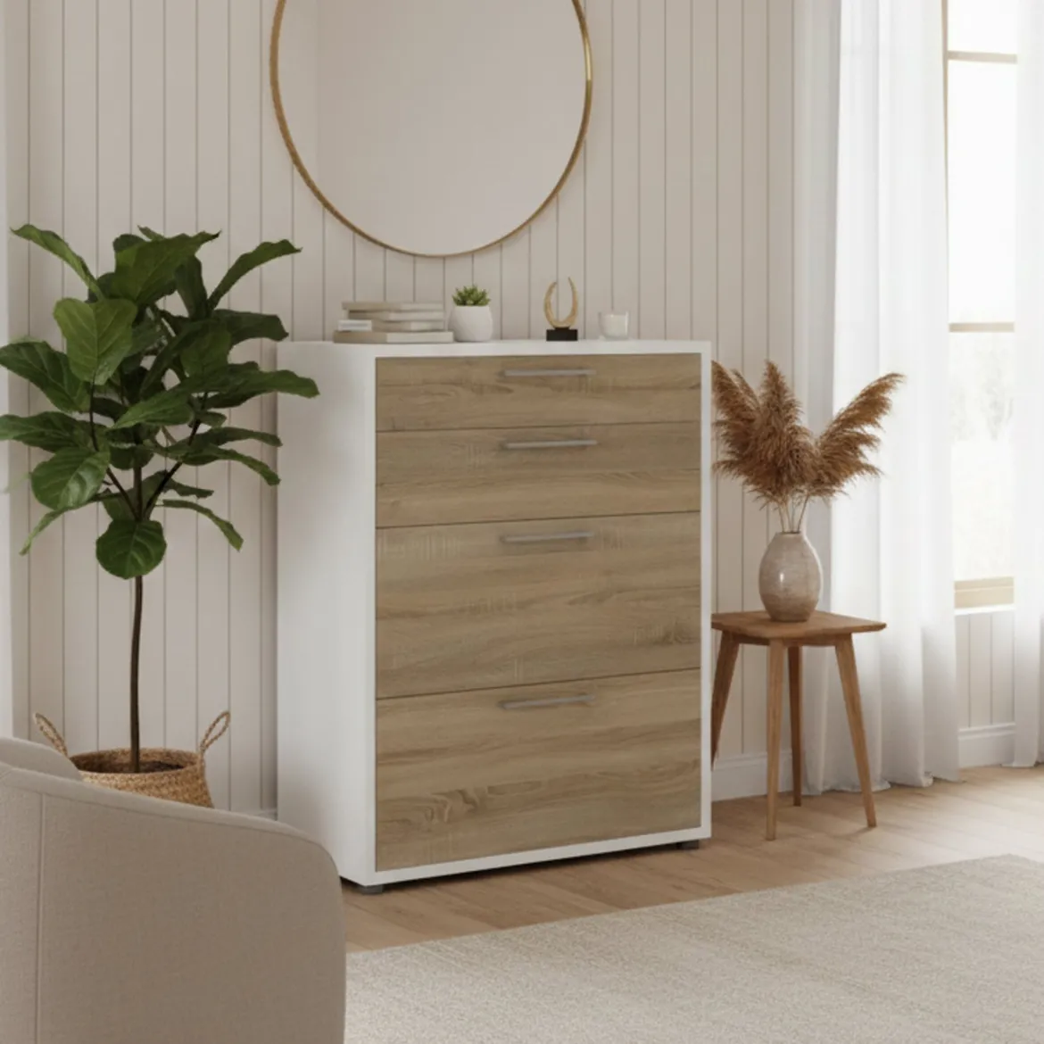 Credenza bianca e quercia 98x39x81h cm 2 ante e 1 cassetto - Audit