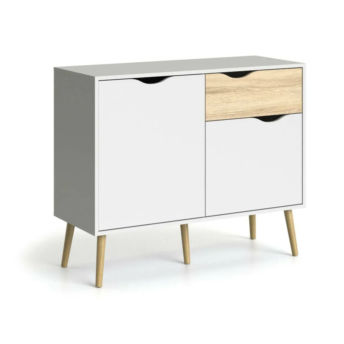 Credenza bianca e quercia 98x39x81h cm 2 ante e 1 cassetto - Audit