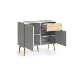 Credenza bianca e quercia 98x39x81h cm 2 ante e 1 cassetto - Audit