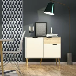 Credenza bianca e quercia 98x39x81h cm 2 ante e 1 cassetto - Audit
