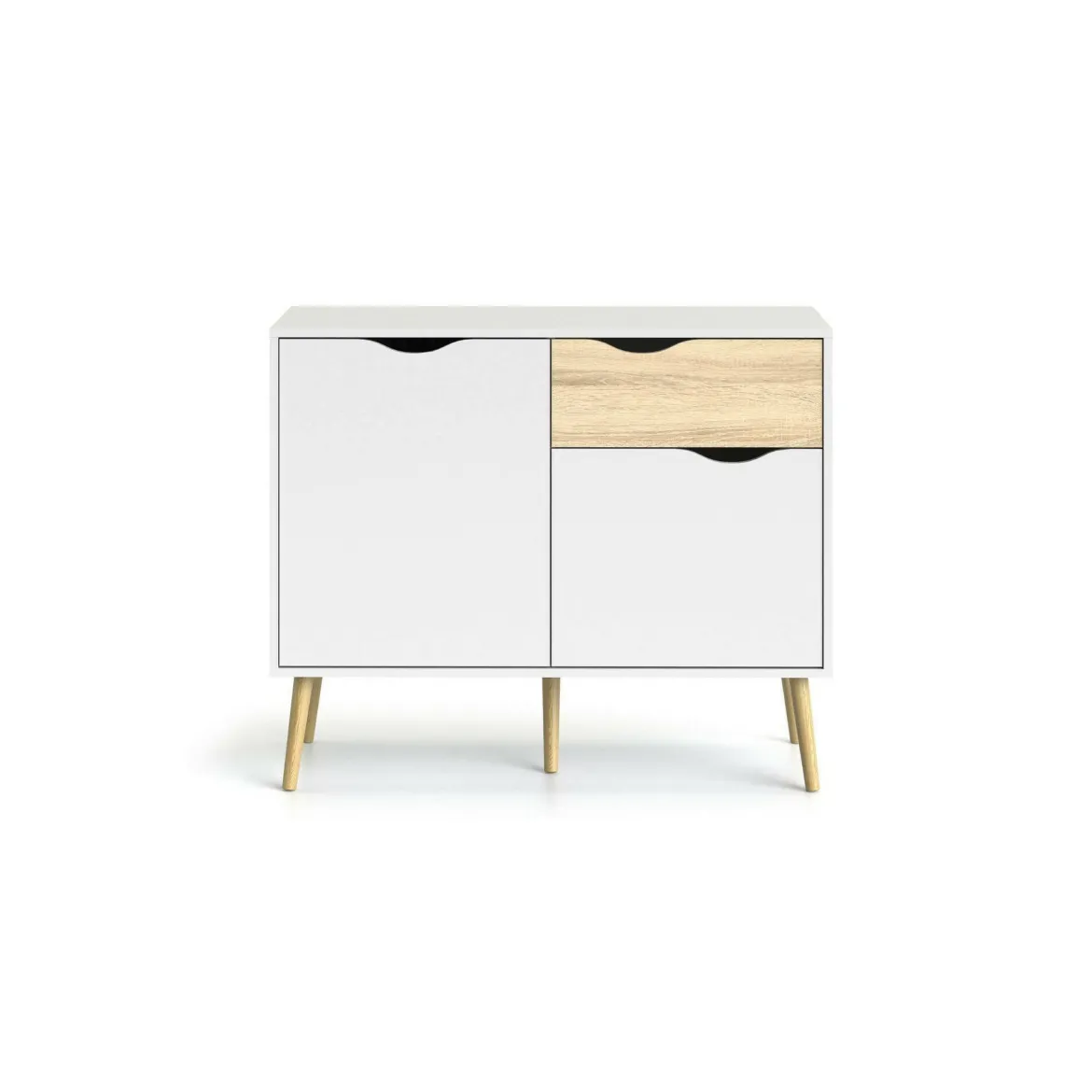 Credenza bianca e quercia 98x39x81h cm 2 ante e 1 cassetto - Audit