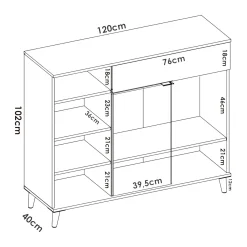 Credenza bianca e rovere 120x40x102h cm 2 ante e 1 cassetto - Aleandro