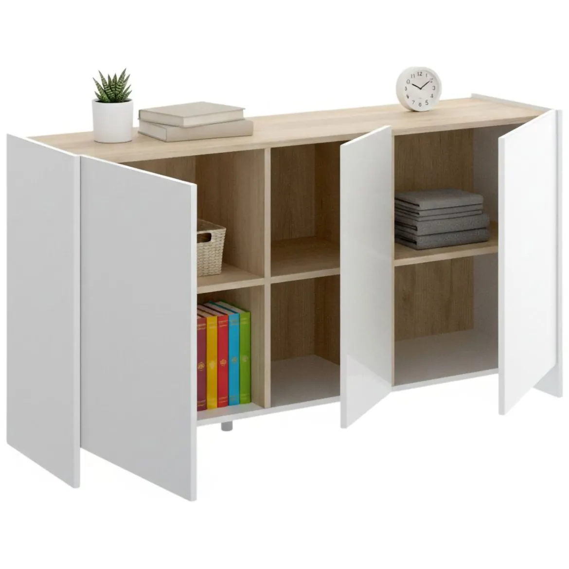 Credenza bianca e rovere 150x41x76h cm 3 ante - Crisantemo