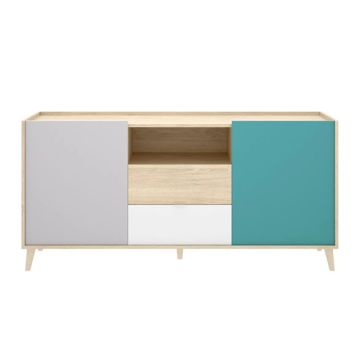Credenza bianca e rovere 155x43x75h cm 2 ante e 2 cassetti - Asa