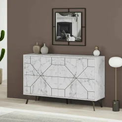Credenza bianca marmo 123x35x62h cm 4 ante - Brunale