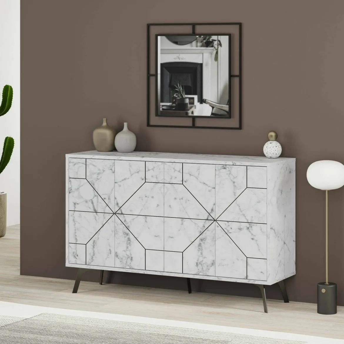 Credenza bianca marmo 123x35x62h cm 4 ante - Brunale