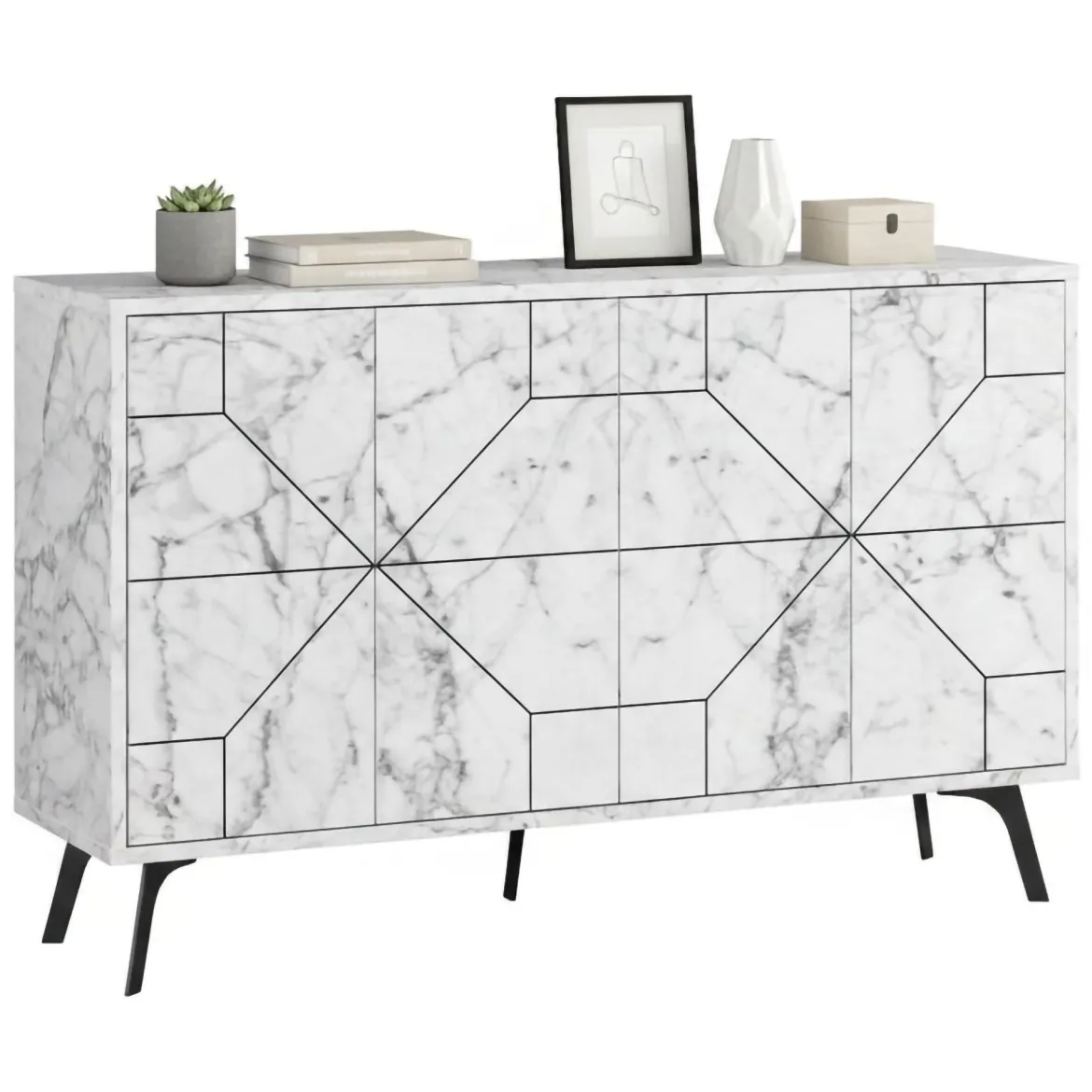 Credenza bianca marmo 123x35x62h cm 4 ante - Brunale