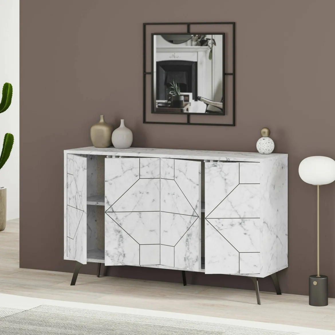 Credenza bianca marmo 123x35x62h cm 4 ante - Brunale