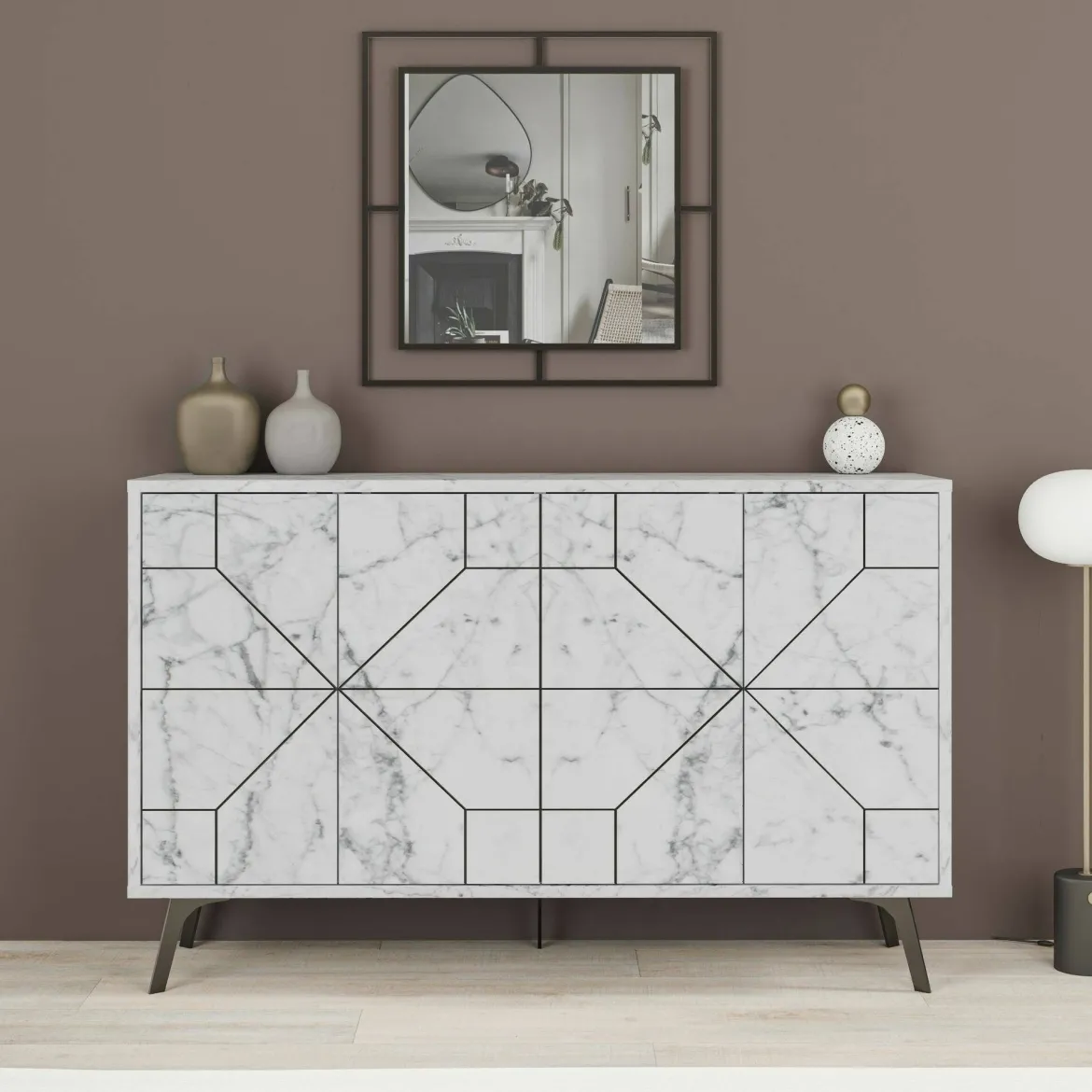 Credenza bianca marmo 123x35x62h cm 4 ante - Brunale