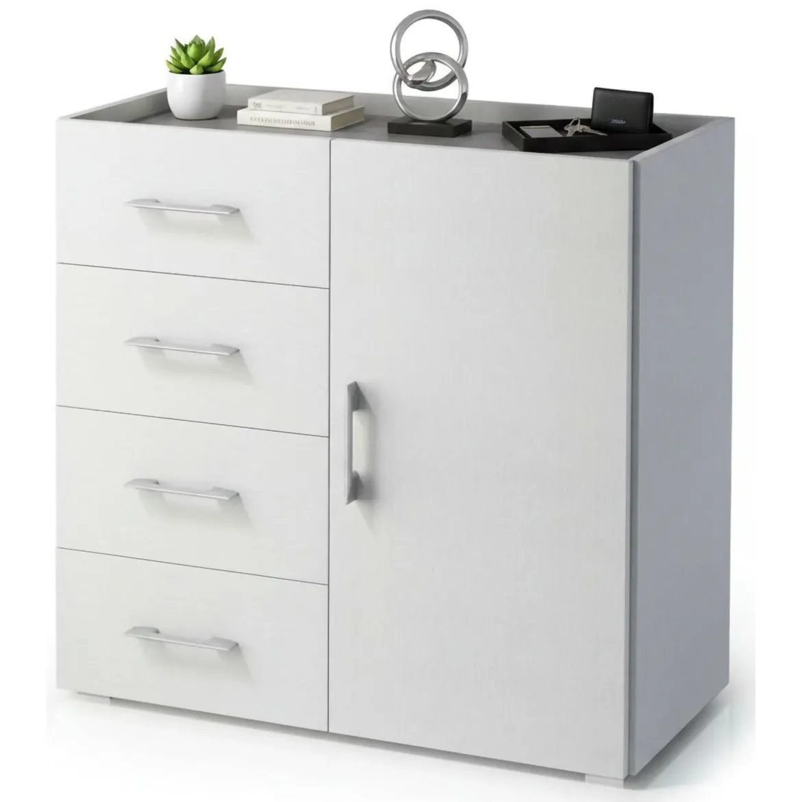 Credenza bianca 90x41x87h cm 1 anta e 4 cassetti - Aracnida