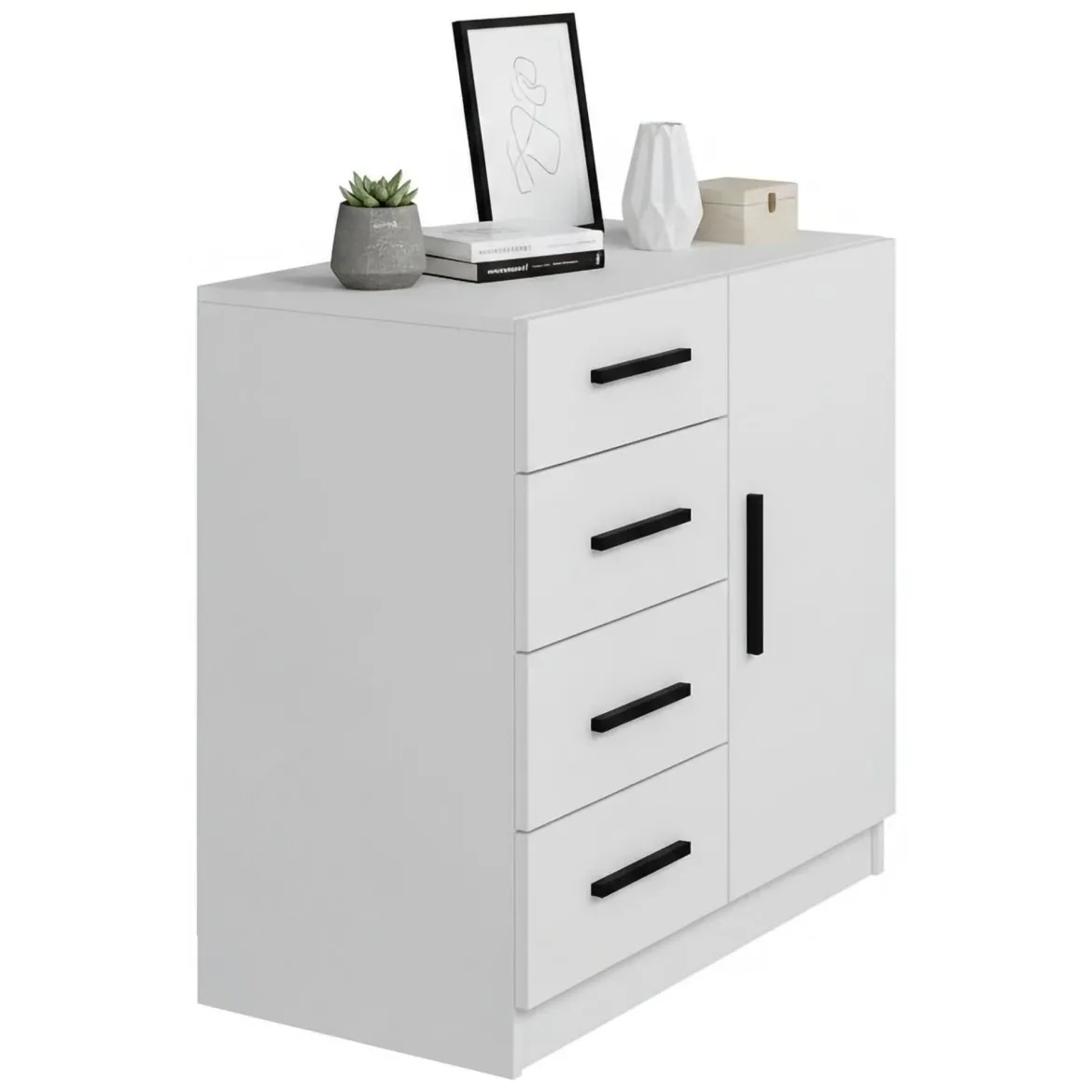 Credenza bianca 90x47x85h cm 1 anta e 4 cassetti - Neoguri
