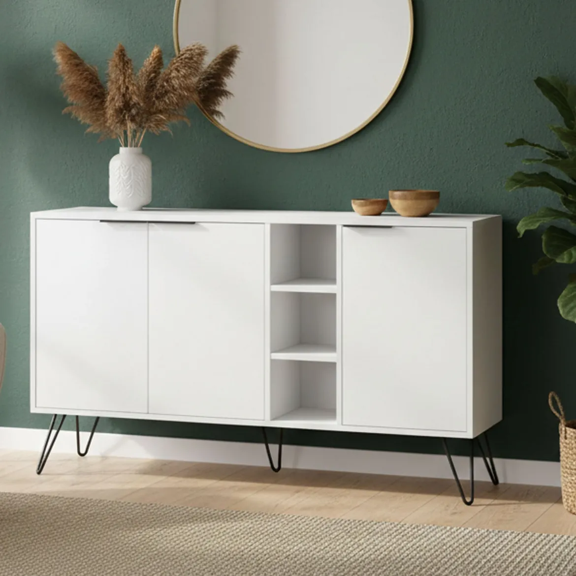 Credenza bianca 142x35x83h cm 3 ante - Alin