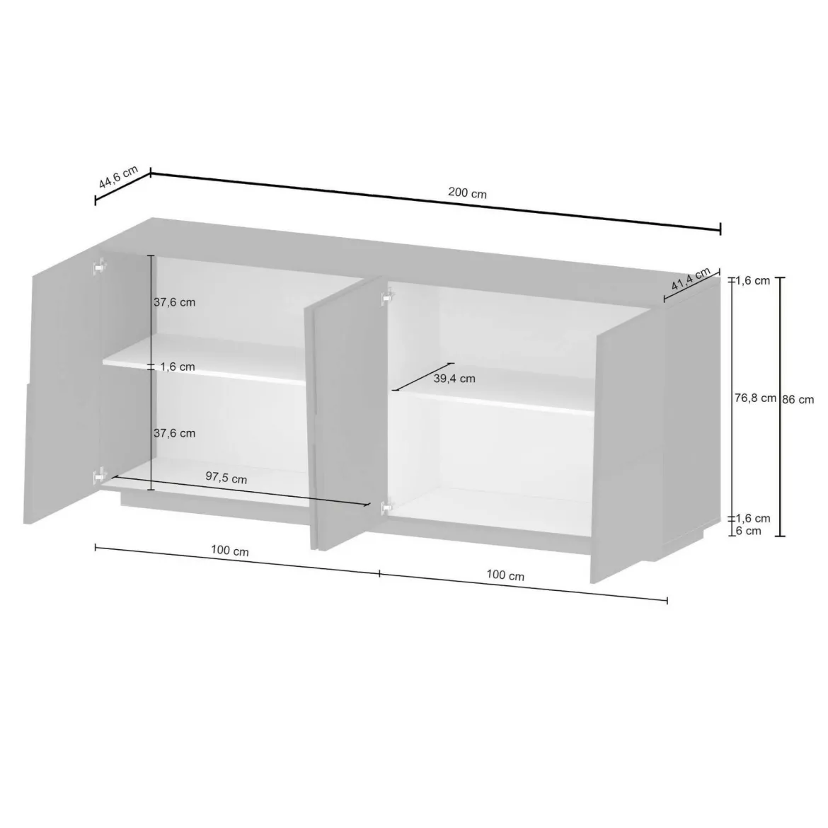Credenza bianca 200x44x86h cm 4 ante - Arda